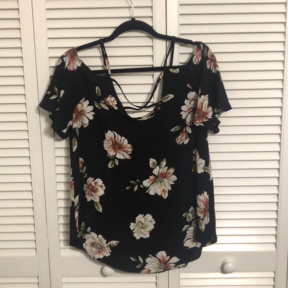Black Floral Cold Shoulder Blouse - Picture 2 of 5